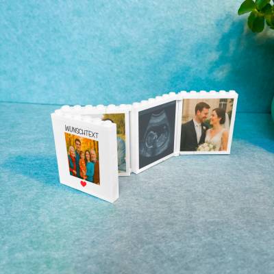 Personalisiertes Fotogeschenk faltbares Mini-Fotoalbum aus Klemmbausteinen mit Wunschtext