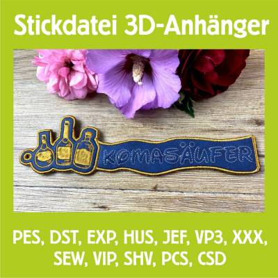 Stickdatei 3D-Anhänger KOMASÄUFER, Maschinenstickerei, Stickmuster mit Trapunto-Effekt, 3D-Stick, Lesezeich
