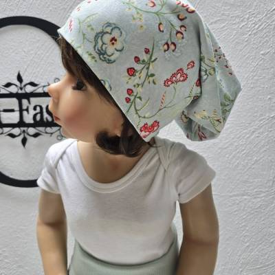Beanie Mütze KU.50-54 cm Mädchen doppellagig mint Blumen Hippster hellgrün