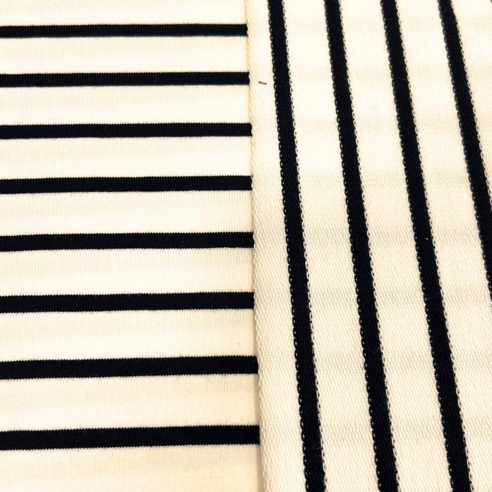 French Terry weiß mit schwarzen Streifen Hanabi Sommersweat