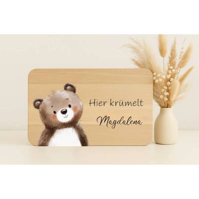 Frühstücksbrett personalisiert, Brettchen personalisiert, Babygeschenk, Taufe, 1. Geburtstag Geschenk, Hier krümelt