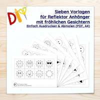 Bastelvorlagen für Reflektoren Taschen Anhänger mit fröhlichen Gesichtern Bild 6
