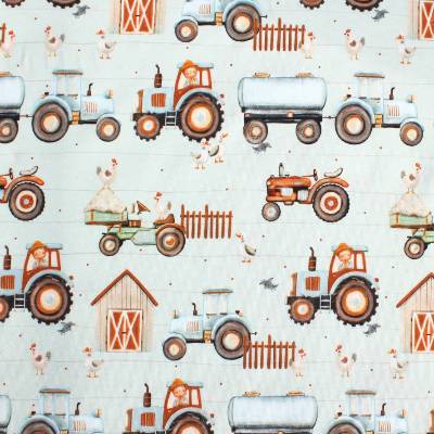 Bio-Jersey Trecker, Stoffonkel, Baumwolljersey, Kinderstoff, Bekleidungsstoff, Kindermotiv, mint, ab 50cm