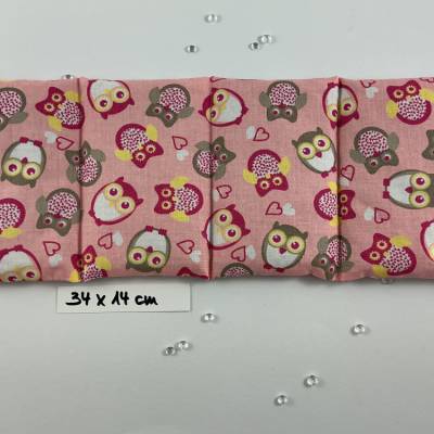 4-Kammer Körnerkissen 34x14cm, Wärmekissen & Kühlkissen mit Bio-Weizen, rosa/Eulen