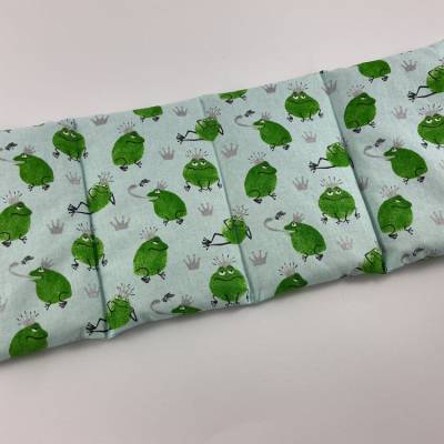 4-Kammer Körnerkissen 42x18cm, Wärmekissen & Kühlkissen mit Bio-Weizen, hellblau/Frösche