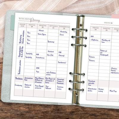A5 Wochenplaner 2026 - PDF Download zum Selbstdrucken | Vertikale Wochenübersicht mit Extras, sanfte Boho Farben, 107 Se