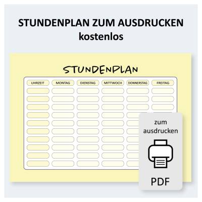 Stundenplan zum Ausdrucken – kostenlose PDF-Vorlage DIN A4 in Gelb