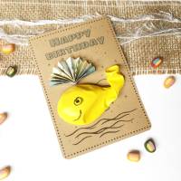 Druckvorlage Geldgeschenk, Happy Birthday, Glückwunschkarte zum Geburtstag, Wal, Geburtstag to go, Pottwal Bild 1
