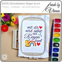 Stickdateien Regen bunt – Fröhliches Spruchmotiv ab 10x10 Rahmen Bild 2