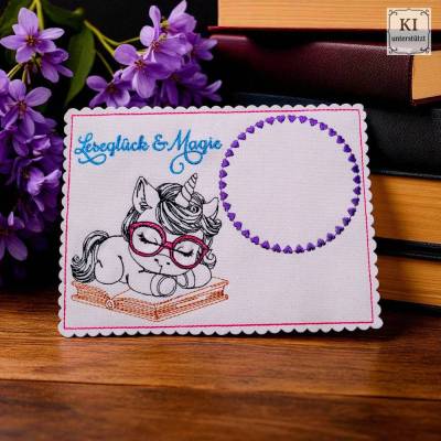 Stickdatei Leseeinhorn »Leseglück & Magie« inkl. ITH ab 10x10 Rahmen