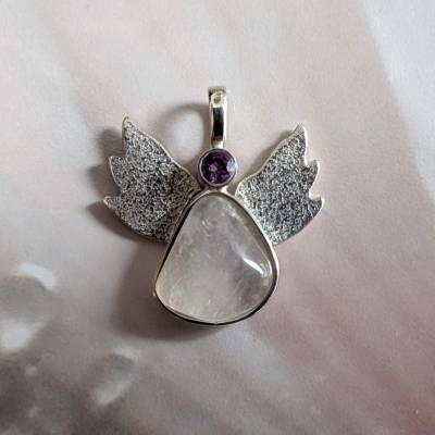 Amethyst Petalit Engel Anhänger mit Silber, Schutzengel