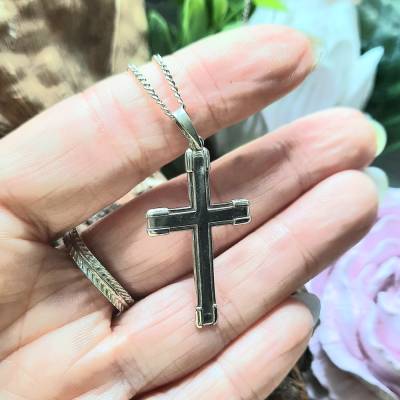 Altes Silberkreuz mit Kette aus 835 Silber – Vintage Schmuck Unisex