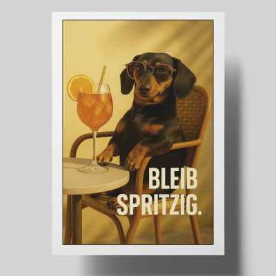 Lustige Geburtstagskarte „Bleib spritzig“ – Dackel mit Aperol Spritz – Sommerliche Postkarte für Aperol- & Hundefans