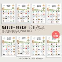 Natur Bingo für Kinder, Beschäftigung in der Natur, Wald Bingo, Waldspaziergang Spielidee, PDF Druckvorlage zum Ausdruck Bild 1