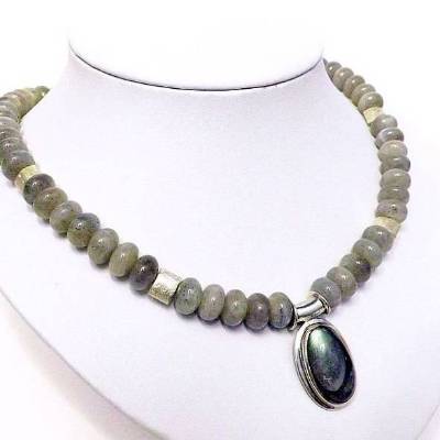 Labradorit Kette Collier mit Anhänger & Silber 925 – Edelsteinkette, Unikat, Geschenkidee