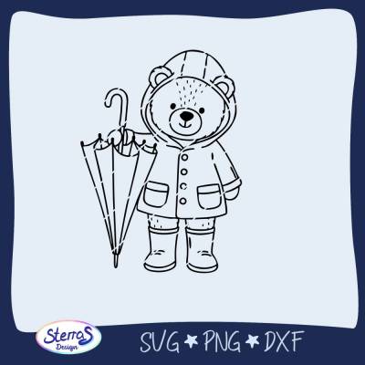 Plotterdatei Bär mit Regenschirm – SVG DXF PNG – Regenjacke und Gummistiefel – Herbst Motiv