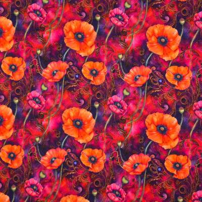 Sweat French Terry weinrot-violett Mohnblumen 50 x 150 cm Nähen Hoodie Shirt ♕