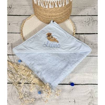 Kapuzenbadetuch XXL personalisiert 100 x 100 cm Otter Handtuch Geschenk zur Geburt Taufe Geburtstag Badetuch Kapuzenhand