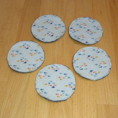 Zero Waste: 5 Kosmetikpads aus Biobaumwolle mit bunten Fischen, nachhaltig, Handarbeit