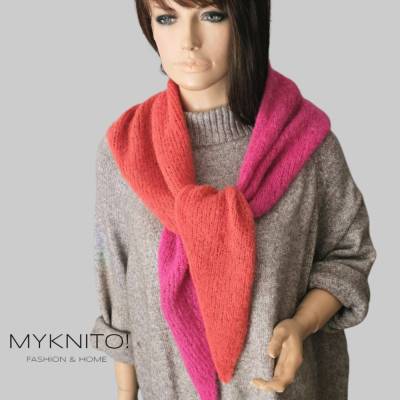Dreieckstuch, Alpaka, pink/koralle, gestrickt, Wolle, Strickschal