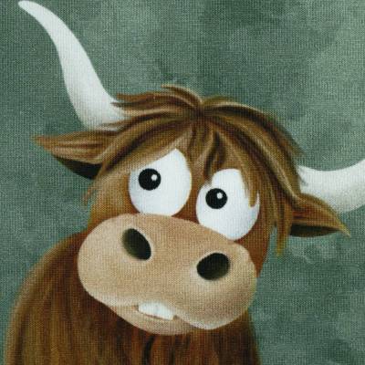 Panel French Terry mit Hochlandrind und Kombistoff minze Holy Cow 50 x 150 cm ♕