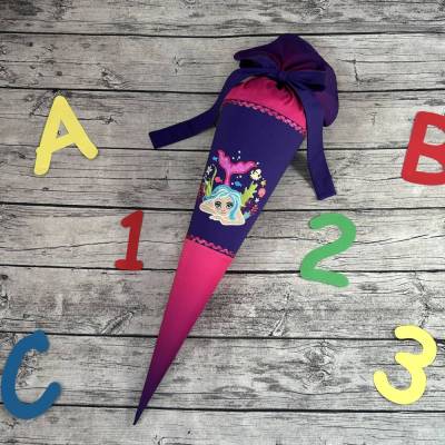 zauberhafte Schultüte Lila Beere Pink mit Meerjungfrau