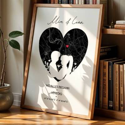 Geschenkidee Zum Valentinstag: Personalisiertes Stadtplan Poster Grün – mit Herz, Namen & Datum – Individuelles Geschenk für Hochzeit, Jahrestag & Verl