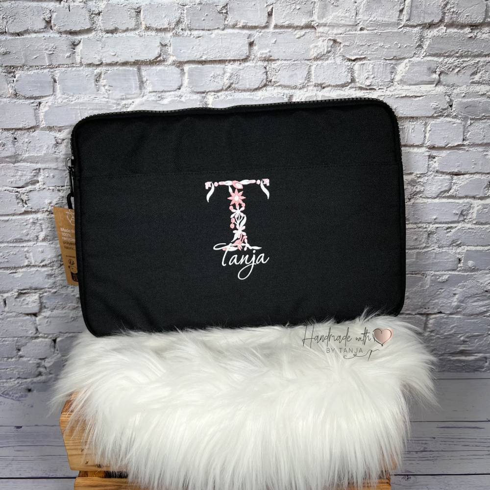 Laptop Tasche mit Initial Namen bestickt I personalisierte Hülle