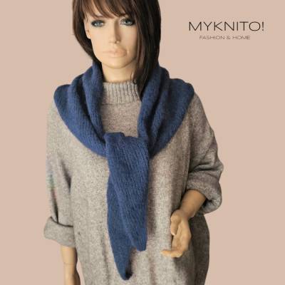 Dreieckstuch, Alpaka, blau, gestrickt, Wolle, Strickschal