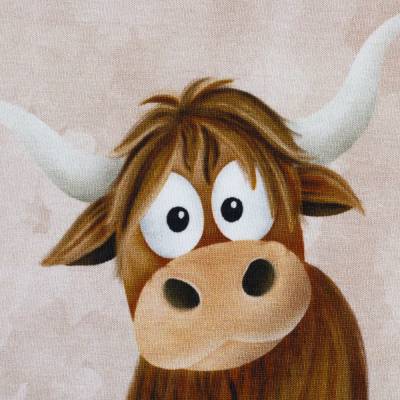 Panel French Terry mit Hochlandrind und Kombistoff beige Holy Cow 50 x 150 cm ♕