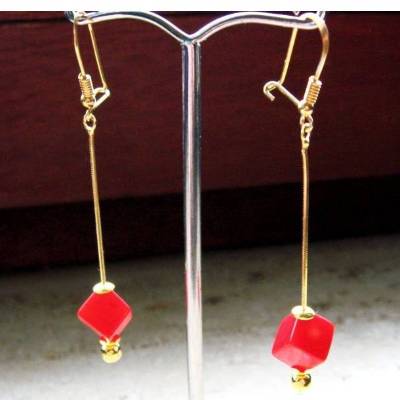 Korallen Ohrringe 925 Silber vergoldet – Lange rote Unikate handgefertigt