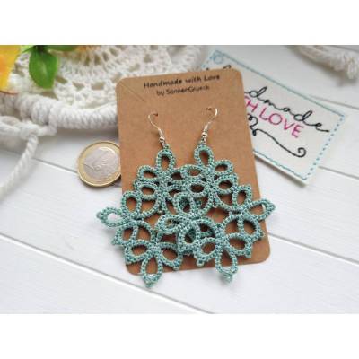 Große meeresgrüne Spitzenohrringe – leichte gestickte Lace Statement Ohrringe