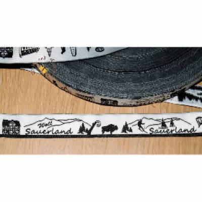Sauerland Skyline Webband Meterware ab 10 m schwarz-weiß für Schlüsselband Handyhüllen und vieles mehr