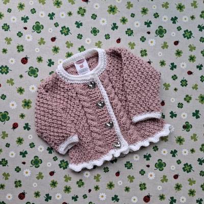Strickjacke rosa weiß Trachtenjacke Pullover Mädchen gestrickt Taufkleidung Taufe Taufgeschenk Babyparty Neugeboren Trac