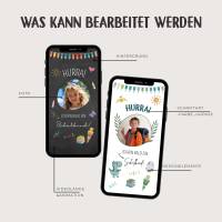 Digitale Einladung zur Einschulung animiert, personalisierte Einladungskarte zum Schulanfang, WhatsApp Canva-Vorlage Bild 3