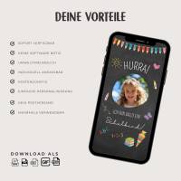 Digitale Einladung zur Einschulung animiert, personalisierte Einladungskarte zum Schulanfang, WhatsApp Canva-Vorlage Bild 4