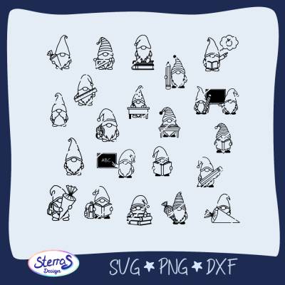 Wichtel Einschulung – 21 Plottermotive für Schulstart/Erste Klasse mit Schultüte, Büchern, Rucksack & Stift – SVG DXF PN