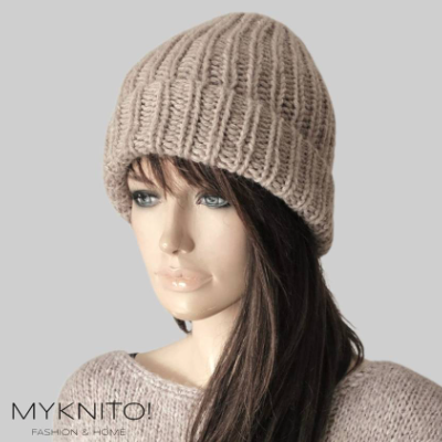 Strickmütze, Wolle, Mohair, hellbeige, Mütze, Wollmütze, Wintermütze, gestrickt