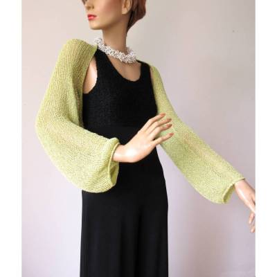 Grüner Damen Bolero mit langen Ärmeln Viskose, gestrickter veganer Shrug Sommer