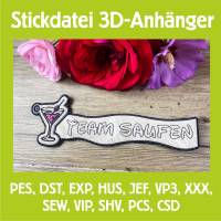 Stickdatei 3D-Anhänger TEAM SAUFEN, Maschinenstickerei, Stickmuster mit Trapunto-Effekt, 3D-Stick, Lesezeichen Bild 1