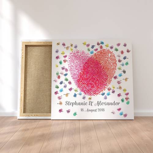 Personalisierte Hochzeitsgästebuch Leinwand – Wedding Tree Fingerabdruck mit Herzen & Namen – Geschenk Brautpaar 50x50 c