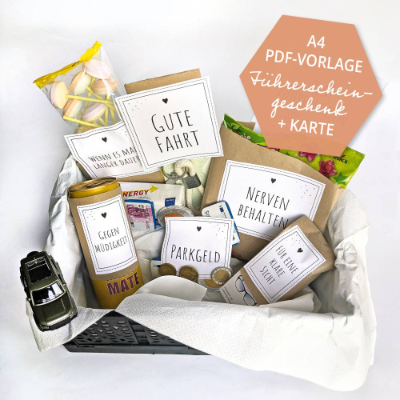 Führerscheingeschenke | zur Führerscheinprüfung | Karte | Druckvorlage A4 | Datei | PDF Vorlage