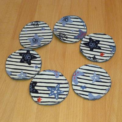 Zero Waste: 6 Kosmetikpads mit Seesternen, maritim, mit Biobaumwolle, Handarbeit