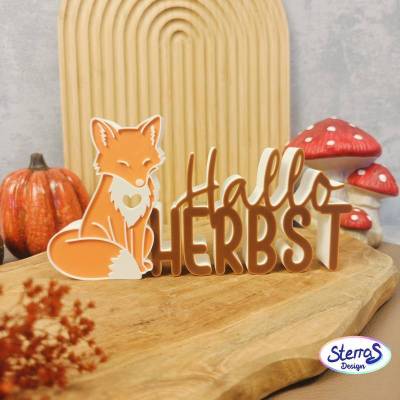 Fuchs mit Hallo Herbst – 3D-Druckdatei STL & 3MF – Herbstdeko Figur beleuchtbar mit LED-Teelicht oder Ballonlicht