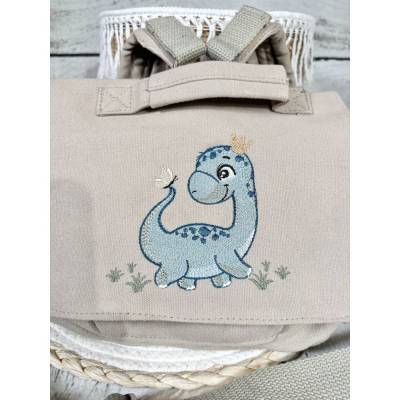 Beiger Kindergartenrucksack Dino Dinosaurier Kindergarten personalisiert individuelles Geschenk