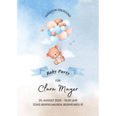Niedliche DIN A5 Einladungskarte für deine Babyparty - Personalisieren, Ausdrucken, Verschenken!
