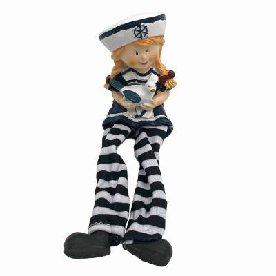 Matrosenkind Mädchen mit Möwe und Bommelbeine 14cm – Maritime Dekofigur aus Polystone