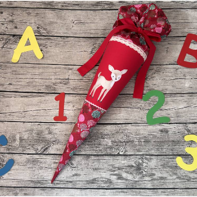 zauberhafte Schultüte Zuckertüte in Rot mit Reh