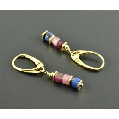 Ohrringe mit Turmalin- und Dumortieritwürfeln, vergoldetes 925er Silber - Geschenk