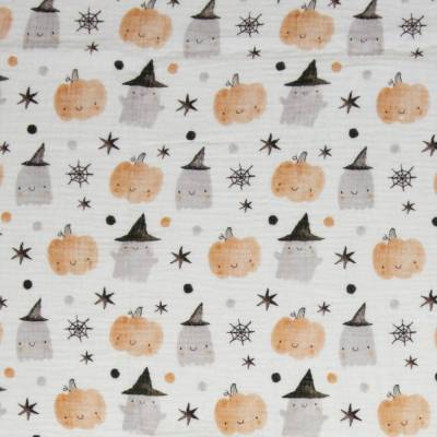 Musselin Double Gauze Halloween, weiß Oeko-Tex Standard 100 (1m/12,- €)